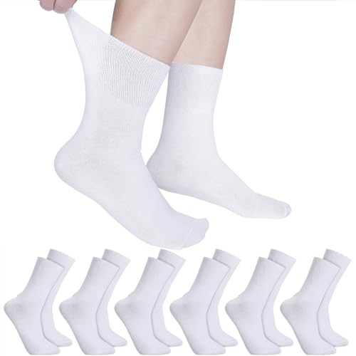 Apricitie 6 Paare Diabetikersocken für Herren Damen, ohne Gummibund Komfortbund weit Baumwolle Diabetiker Socken(weiß) von Apricitie