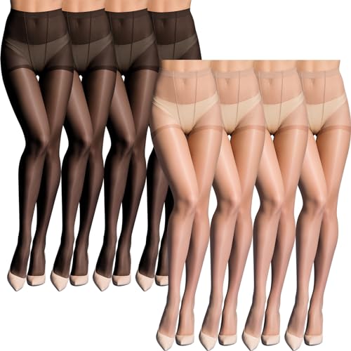Apricitie 8 Paar Bauchweg Strumpfhosen Damen Transparente Feinstrumpfhose, 15 DEN Durchsichtig Shape Strumpfhose Damen mit Tummy Control Hohe Taille Butt Lift für Frauen, Einheitsgröße von Apricitie