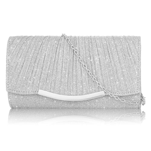 Apricitie Abendtasche Damen Clutch, Elegant Damen Satin Clutch mit Abnehmbarer Kette, Glitzer Abendtasche Kettentasche Handtasche für Abschlussball, Hochzeit, Party von Apricitie