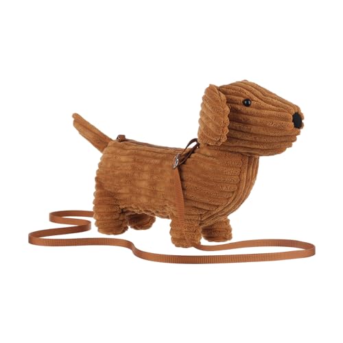 Apricot Lamb Dackel dachshund Hund Tier geformte Plüsch Tasche Plüsch Umhängetasche Geldbörse für Teenager Mädchen und Erwachsene, Plüschtier Umhängetasche in Tierform, Kinder Mode Handtaschen, 33 cm von Apricot Lamb