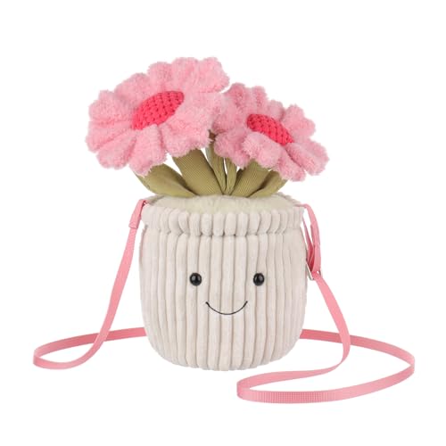 Apricot Lamb Topf Blume Pflanze Gänseblümchen geformte Plüsch Tasche Plüsch Umhängetasche Geldbörse für Teenager Erwachsene, Plüschtier Umhängetasche in Tierform, Kinder Mode Handtaschen, 27 cm von Apricot Lamb