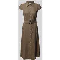 Apricot Hemdblusenkleid aus Viskose-Leinen-Mix mit Gürtel in Khaki, Größe L von Apricot