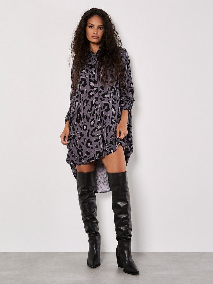 Apricot Druckkleid Animalprint Minikleid mit Krempelärmeln, mit verdeckter Knopfleiste von Apricot