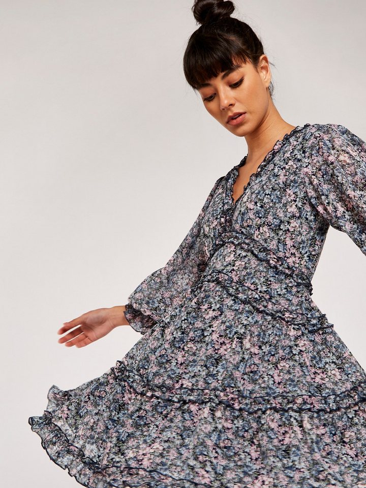 Apricot Druckkleid Blumenmuster-Kleid mit Rüschendetails von Apricot