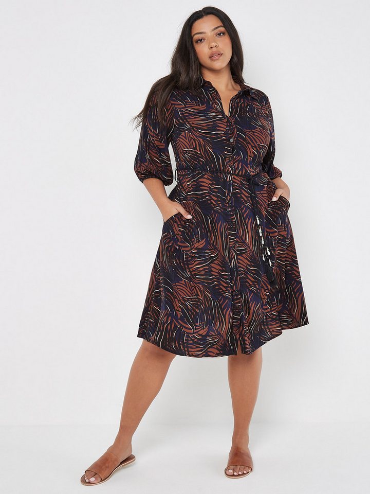 Apricot Druckkleid Curve Abstract Swirl Shirt Dress mit Bindeband von Apricot