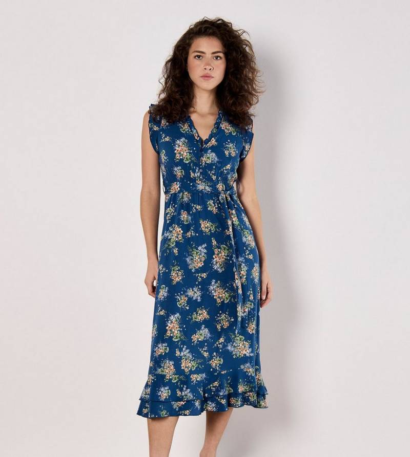 Apricot Druckkleid sommerliches Midikleid (2-tlg., Stoffgürtel) mit Rüschen, mit Bindegürtel von Apricot