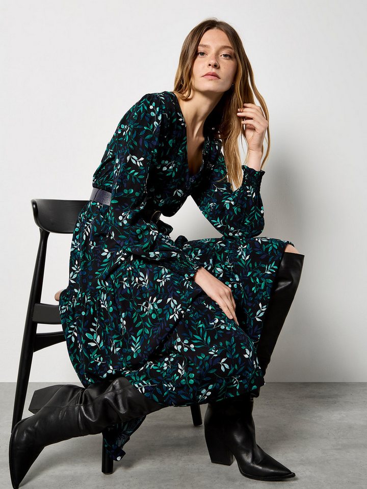 Apricot Druckkleid Midikleid (2-tlg) mit Stufen und Blattmuster von Apricot