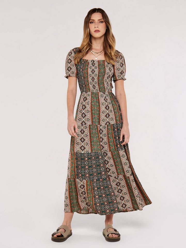 Apricot Druckkleid Paisley Patchwork Smock Midi Dress (1-tlg) mit Patchwork-Design von Apricot