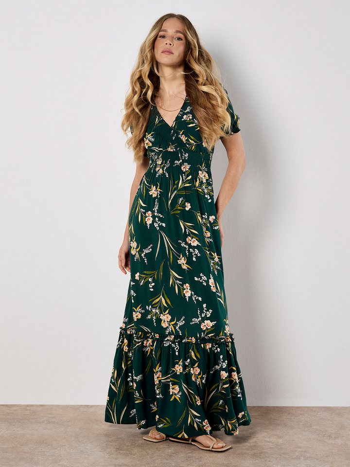 Apricot Druckkleid Watercolour Floral Smocked Dress, mit gesmokter Taille von Apricot