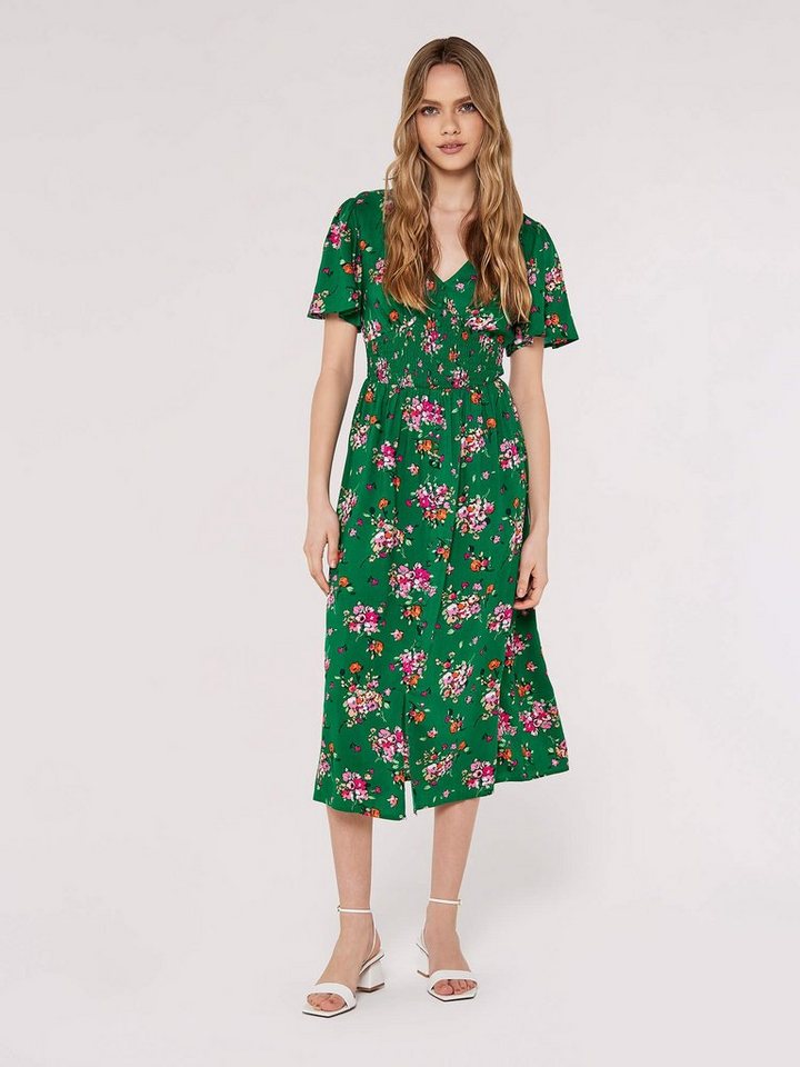 Apricot Druckkleid mit Blumenmuster gesmokt von Apricot