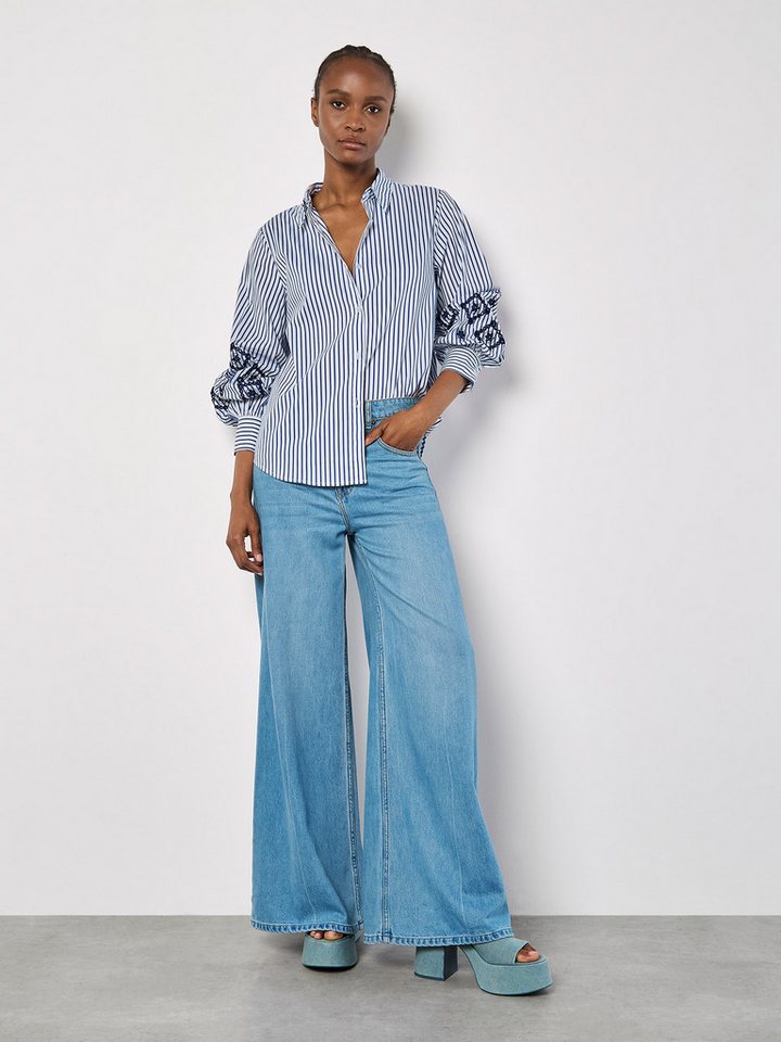 Apricot Hemdbluse Besticktes Streifenhemd, mit Ballonärmeln von Apricot