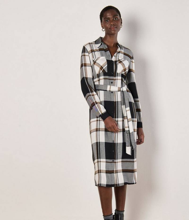 Apricot Druckkleid Karohemd Midikleid (2-tlg) mit Gürtel von Apricot