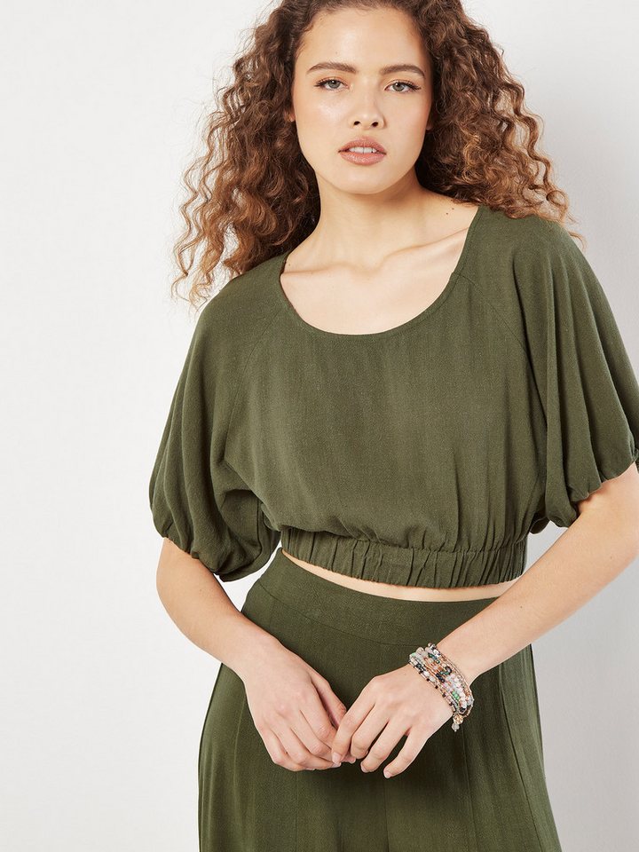 Apricot Klassische Bluse Crop-Top mit Ballonärmeln von Apricot