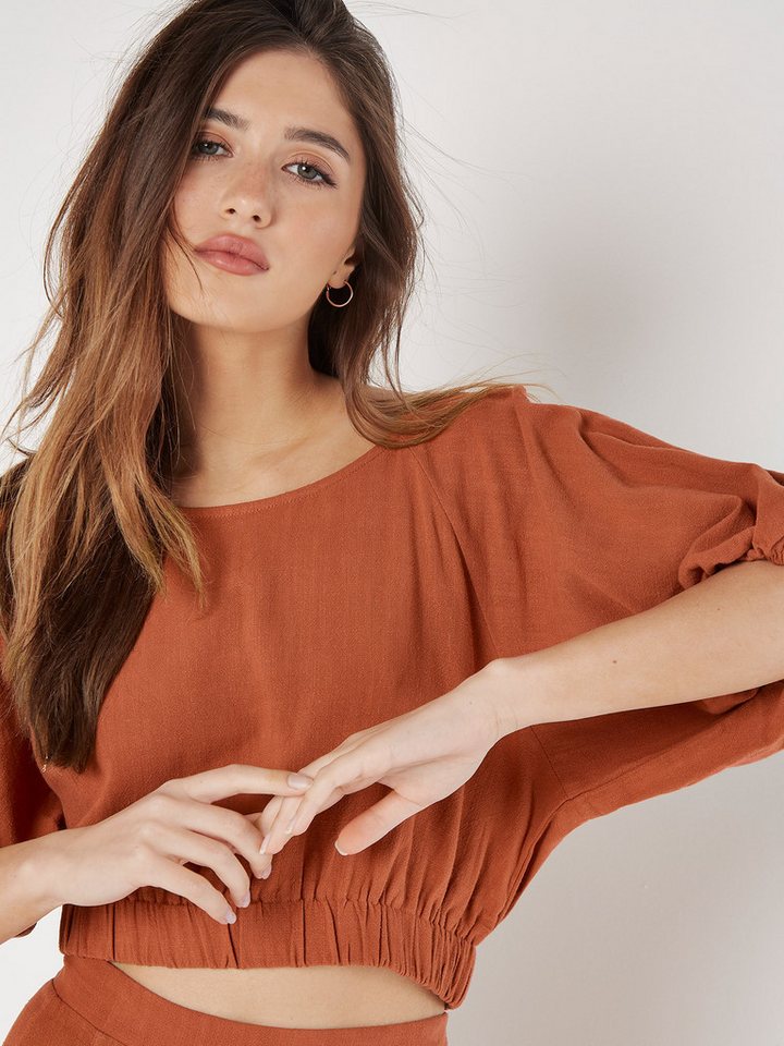 Apricot Klassische Bluse Crop-Top mit Ballonärmeln von Apricot