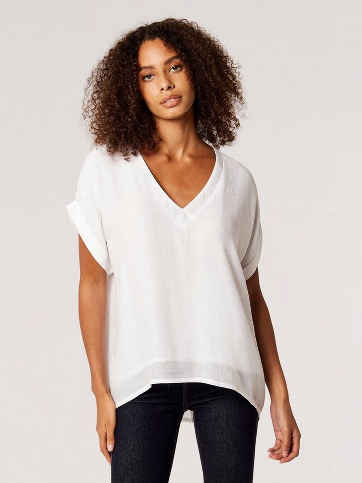 Apricot Klassische Bluse Slub Shimmer V/Nk ButtonBack Top mit Zierknopfleiste am Rücken von Apricot