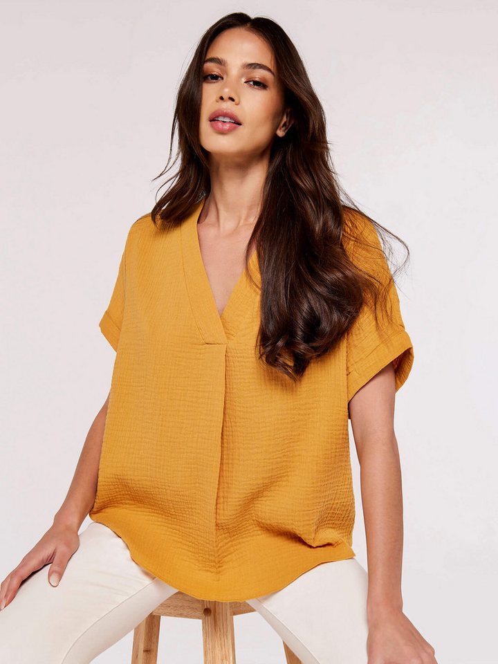 Apricot Klassische Bluse Top aus Baumwolle, (1-tlg) in fließender Ware von Apricot