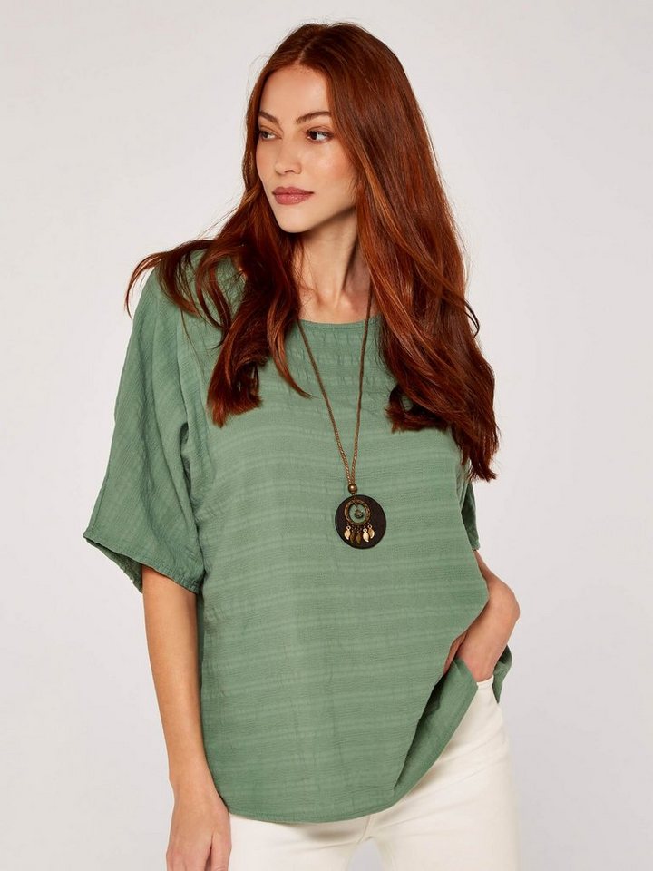 Apricot Klassische Bluse in unifarben, mit Kette von Apricot