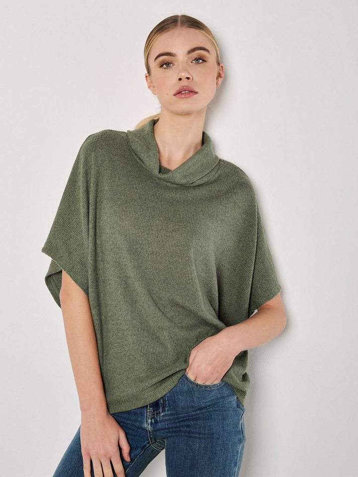 Apricot Kurzarmpullover Cape in Rippstrick mit Rollkragen von Apricot