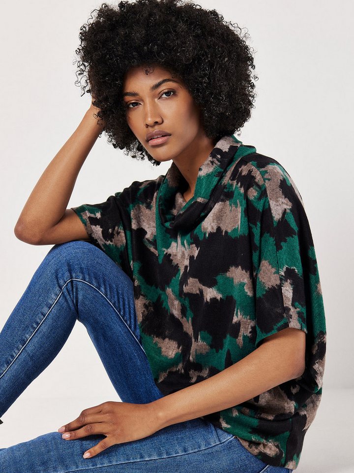 Apricot Kurzarmpullover Fledermausärmel-Top, mit abstraktem Muster von Apricot