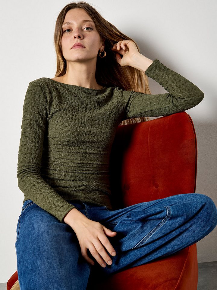 Apricot Langarmshirt Seitlich gerafftes Jersey-Oberteil Strukturierte Oberfläche von Apricot