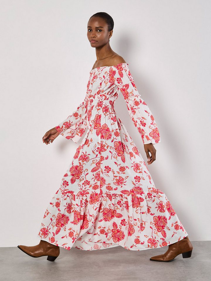 Apricot Maxikleid Floral Bardot Kleid mit Smokdetails von Apricot