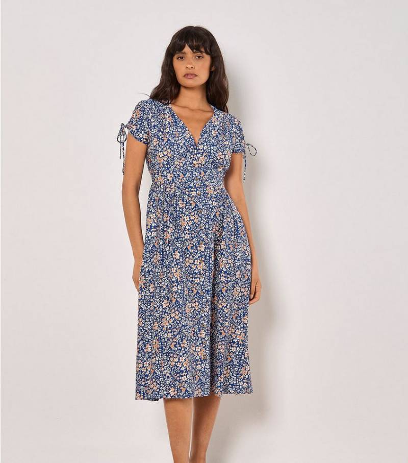 Apricot Midikleid Ditsy Cluster Button Dress, mit zierenden Knöpfen von Apricot