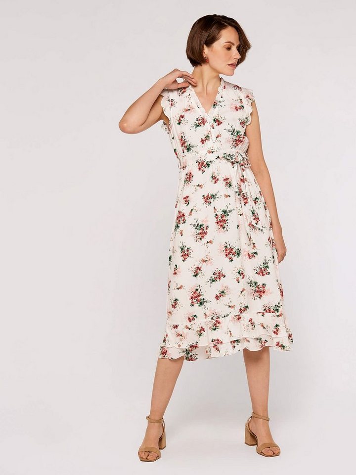 Apricot Midikleid Midikleid, (2-tlg., Stoffgürtel) mit Rüschen, mit Bindegürtel von Apricot