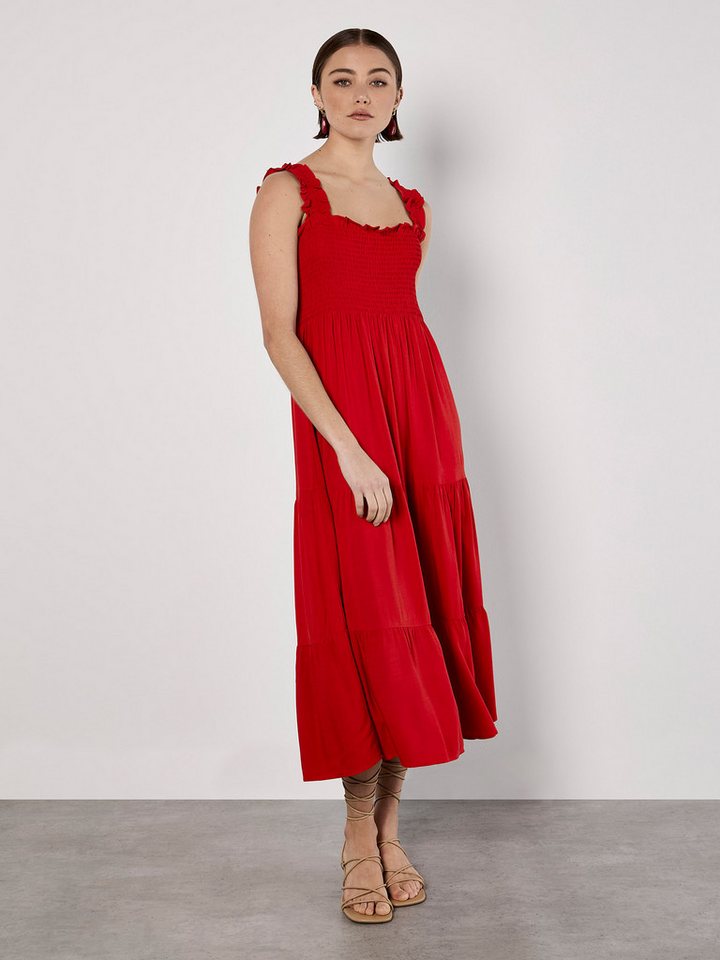 Apricot Midikleid Slub Viscose Smock Dress (1-tlg) mit Smockdetails von Apricot