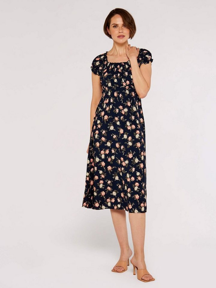 Apricot Midikleid Vintage Rose Milchmädchen-Kleid, (1-tlg) mit Smokdetails von Apricot