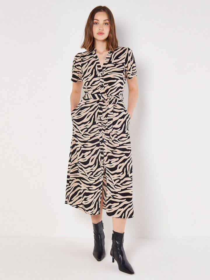 Apricot Midikleid Zebramuster Hemdblusenkleid (2-tlg., Stoffgürtel) mit Seitentaschen von Apricot