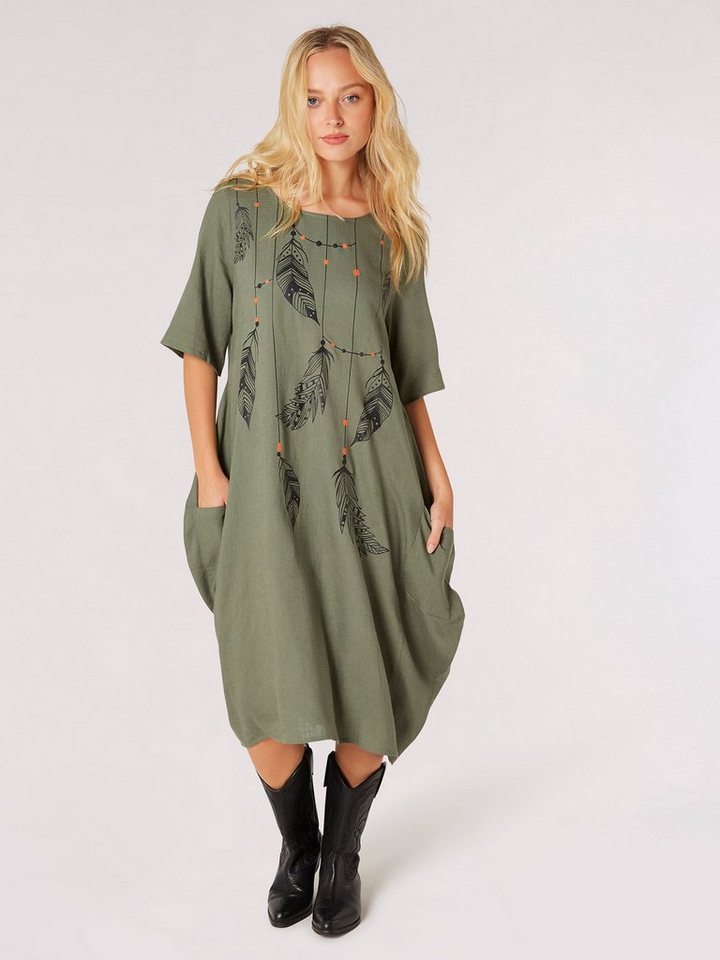 Apricot Midikleid Feather Necklace Print Cocoon Dress, (1-tlg) mit Seitentaschen von Apricot
