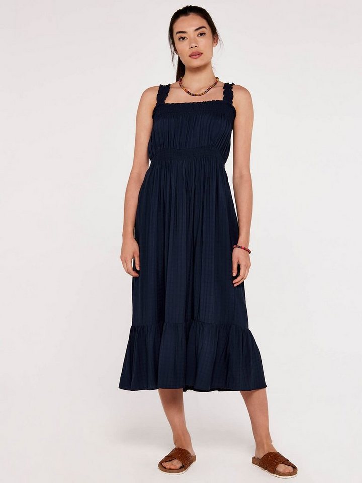 Apricot Midikleid in unifarben, (Gummizug) gesmokt von Apricot
