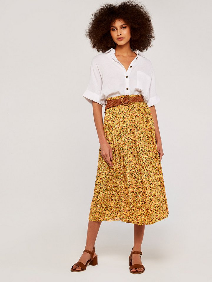 Apricot Midirock Microditsy Belted Midi Skirt (2-tlg., Flechtgürtel) mit Flechtgürtel von Apricot