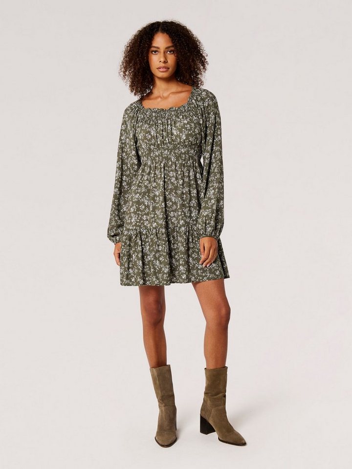 Apricot Minikleid Florales Sommerkleid mit Smokdetails von Apricot