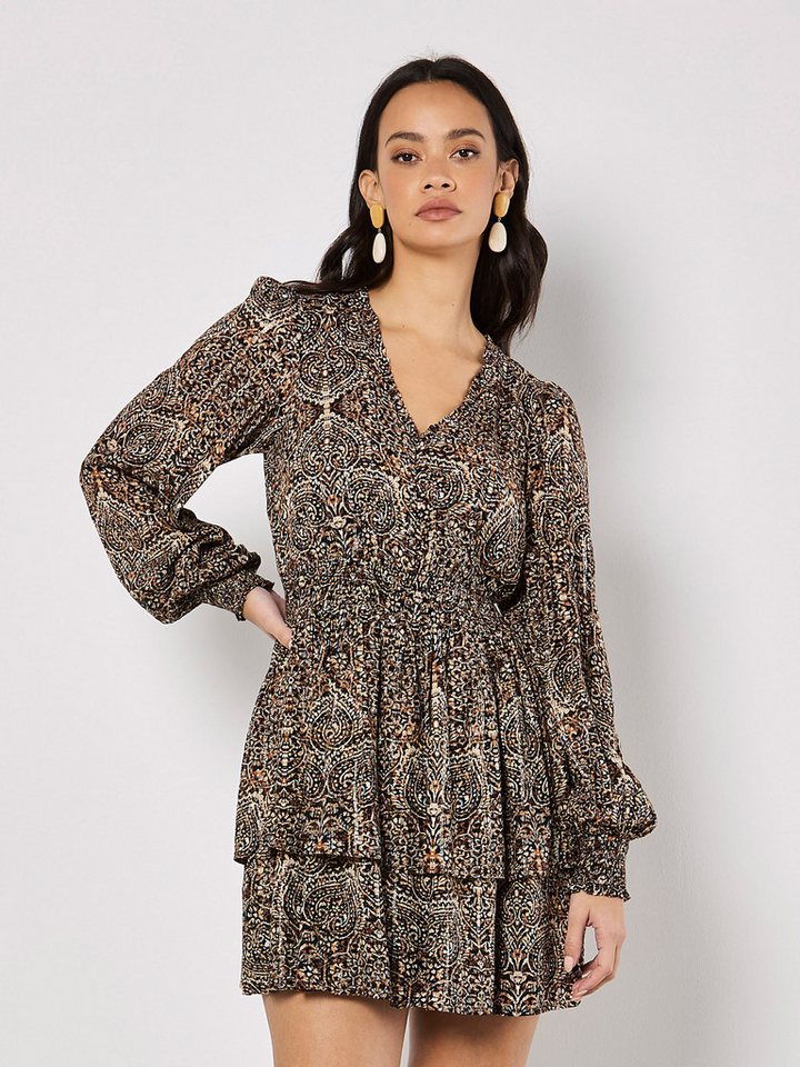 Apricot Minikleid Minilänge mit Batikdruck mit Glitzerschimmer von Apricot