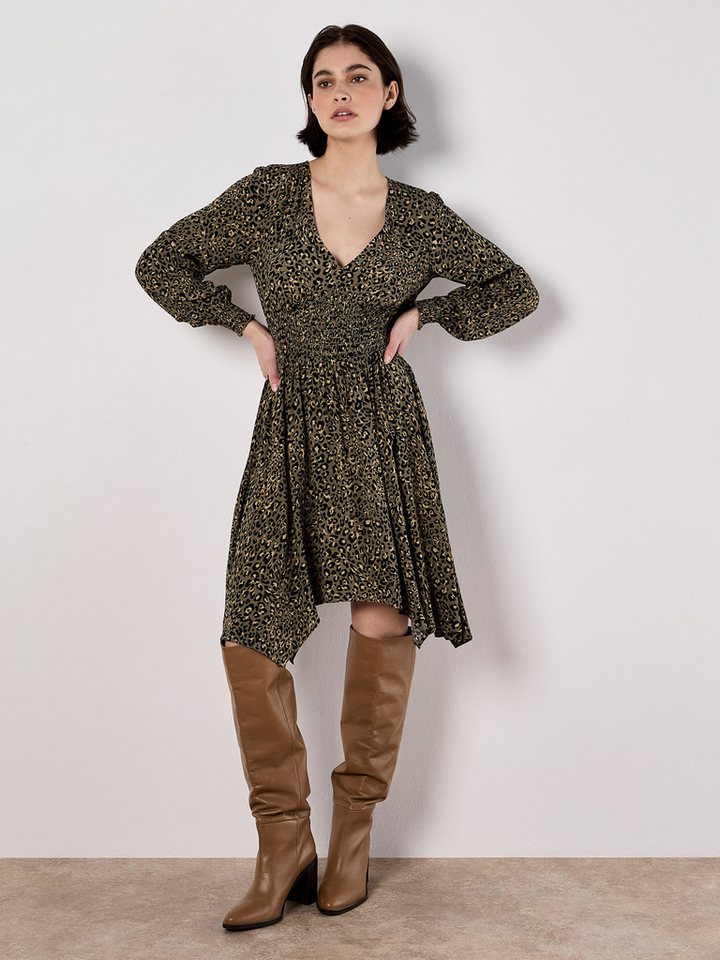 Apricot Minikleid gemustertes Kleid mit Smokdetails von Apricot