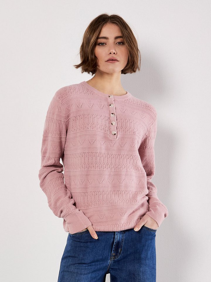 Apricot Rundhalspullover Pointelle-Pullover mit Knopfdetail von Apricot