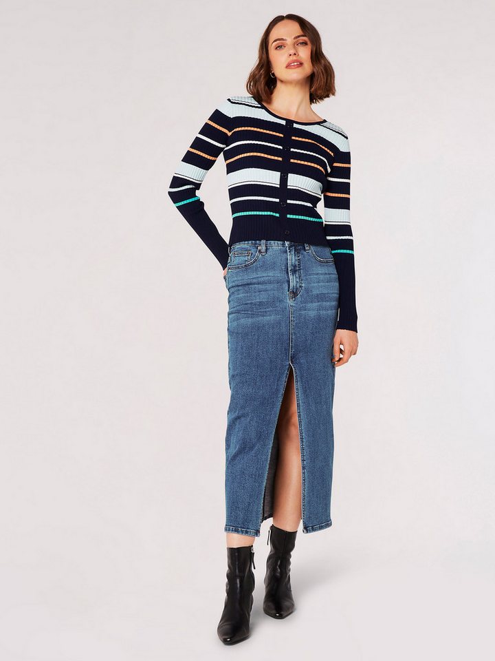 Apricot Rundhalspullover Pullover mit Zierknöpfen, mit Streifen von Apricot