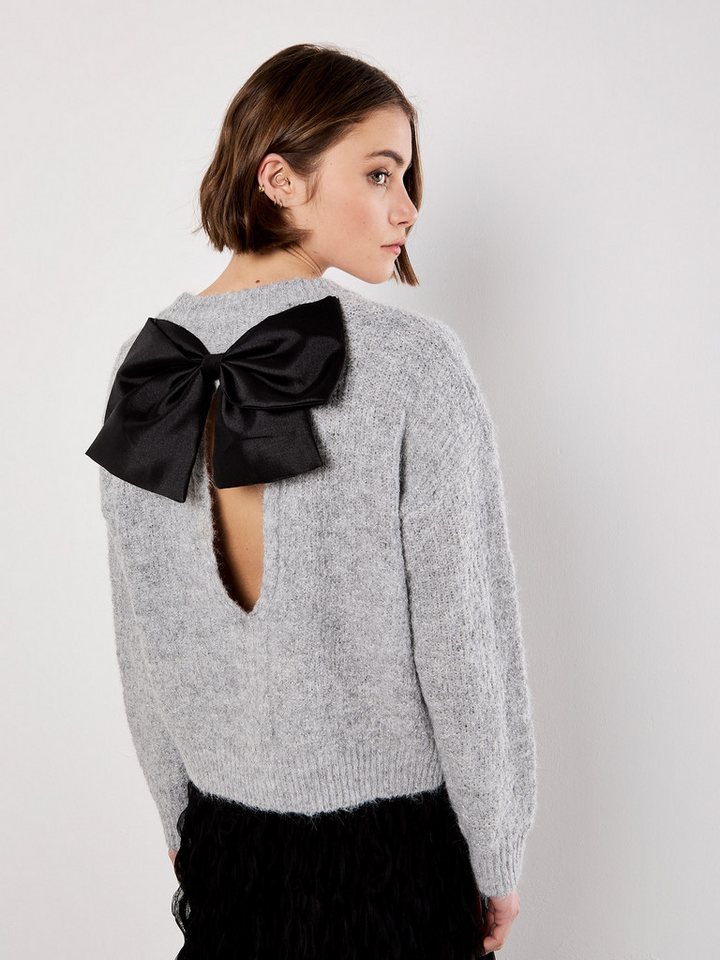 Apricot Rundhalspullover Strickpullover, mit Schleife am Rücken von Apricot