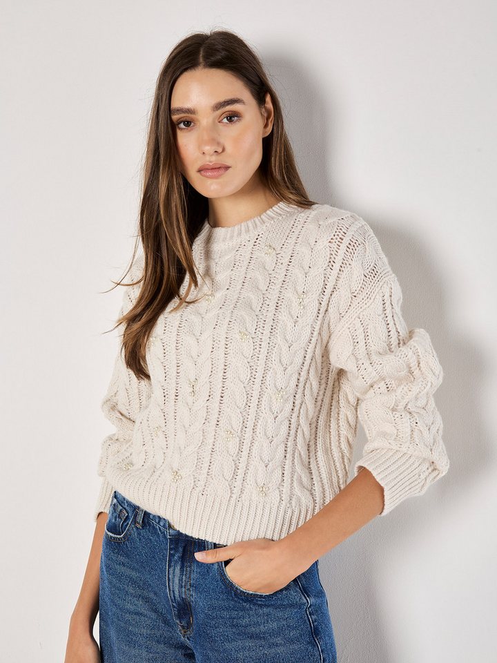 Apricot Strickpullover Zopfmusterpullover, in Unifarben von Apricot