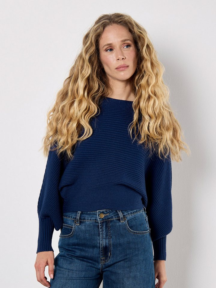 Apricot Rundhalspullover gerippter Pullover mit Fledermausärmeln von Apricot