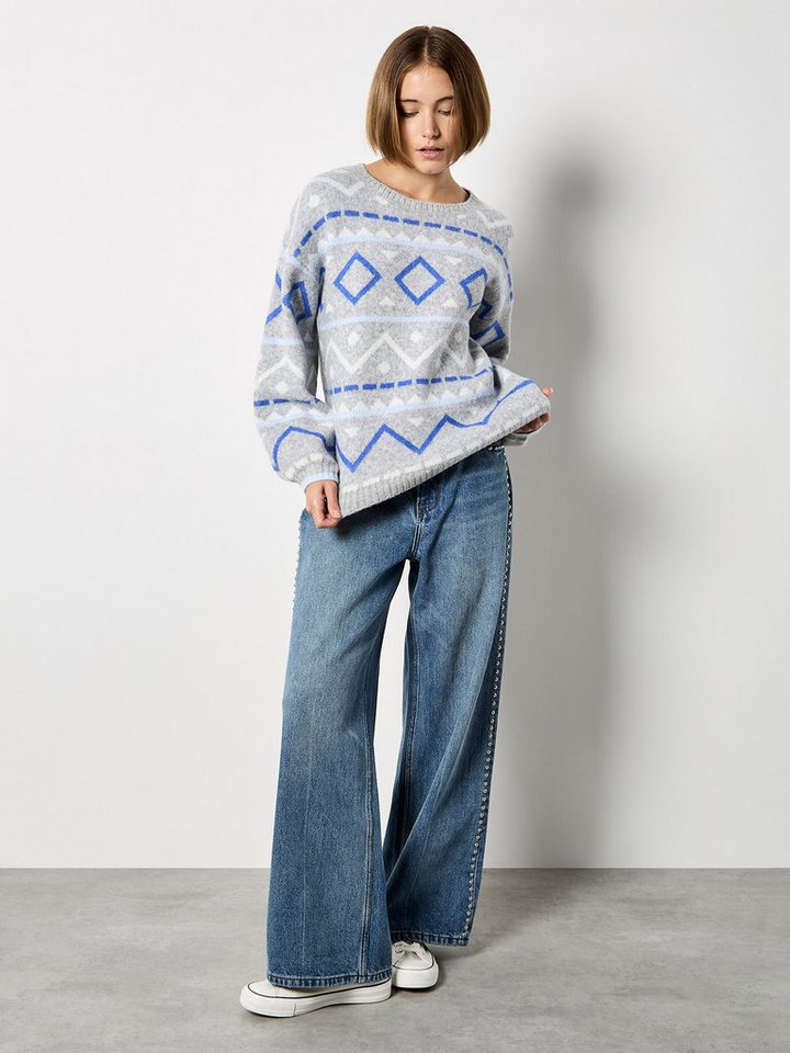 Apricot Rundhalspullover Strickpullover mit geometrischem Muster von Apricot