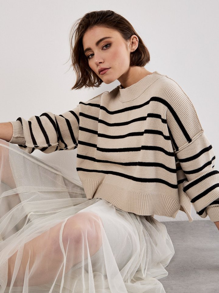 Apricot Streifenpullover Kurzpullover, mit Streifen von Apricot