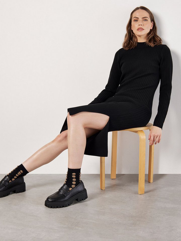 Apricot Strickkleid Midikleid in Rippoptik, (1-tlg) mit Zierknöpfen von Apricot