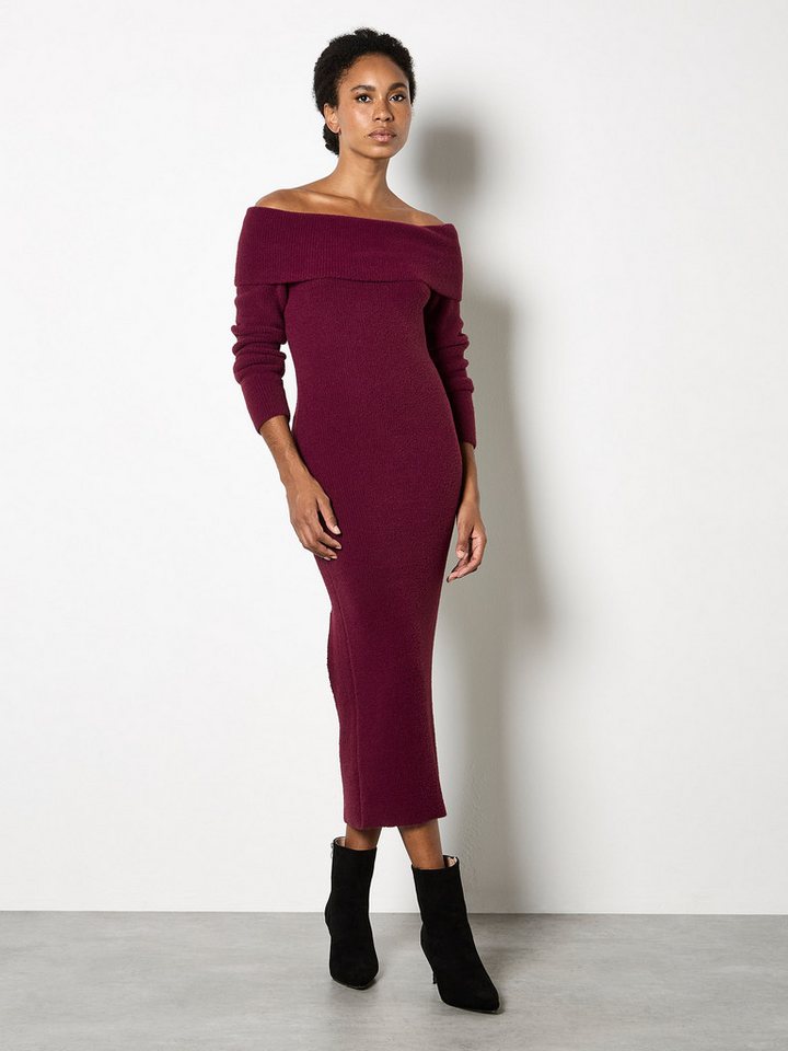 Apricot Strickkleid Midikleid mit Bardot-Ausschnitt von Apricot