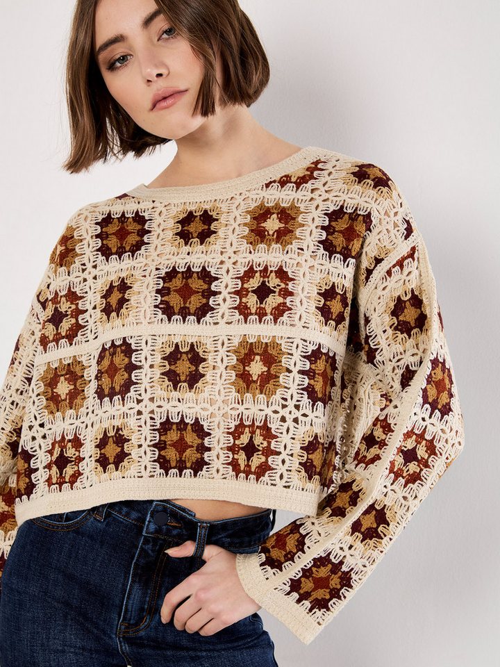 Apricot Strickpullover Häkelpullover, (1-tlg) mit quadratischem Muster von Apricot