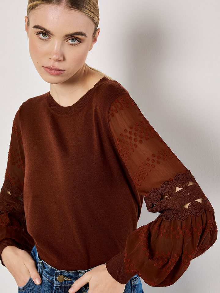 Apricot Strickpullover Langarmshirt, mit Spitze von Apricot