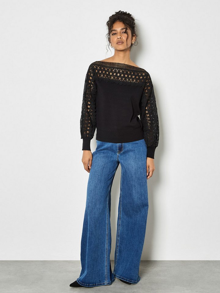 Apricot Strickpullover Spitzenpullver in unifarben von Apricot