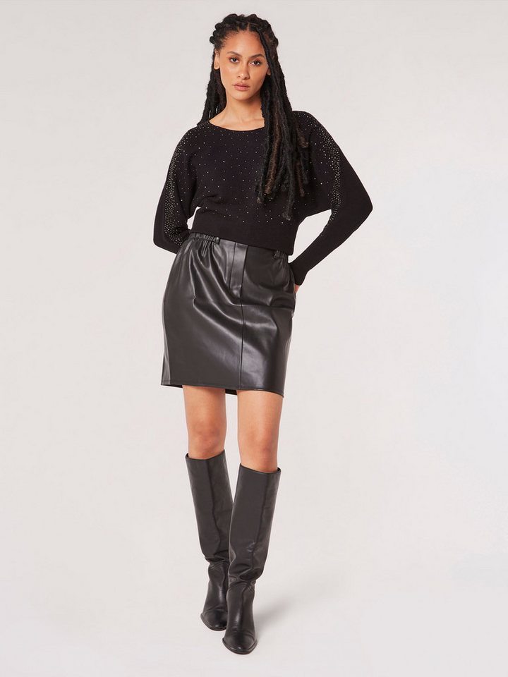 Apricot Strickpullover Stud Neck Ribbed Batwing Jumper (1-tlg) mit Strass-Steinen von Apricot