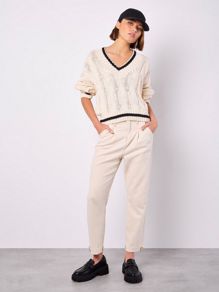 Apricot Strickpullover Zopfstrick Pullover mit Kontrastbündchen von Apricot